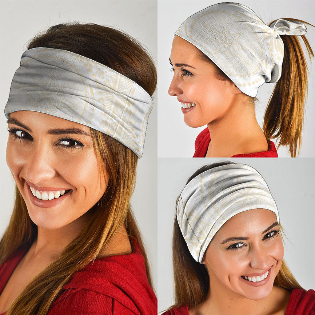 Tonga White Sunday Neck Gaiter Lotu Tamaiti Tongan Kupesi Pattern LT05 - Polynesian Pride