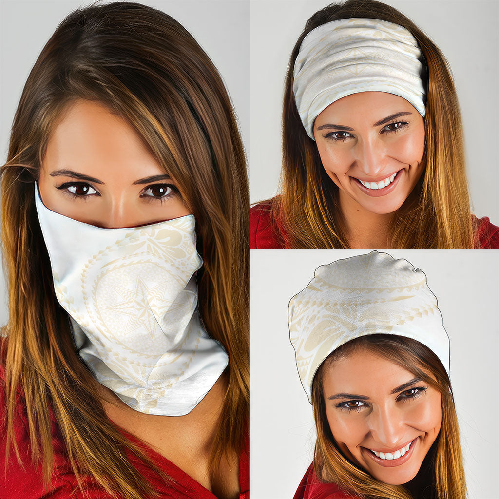 Tonga White Sunday Neck Gaiter Lotu Tamaiti Tongan Kupesi Pattern LT05 - Polynesian Pride