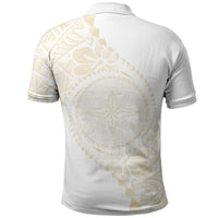 Tonga White Sunday Polo Shirt Lotu Tamaiti Tongan Kupesi Pattern LT05 - Polynesian Pride