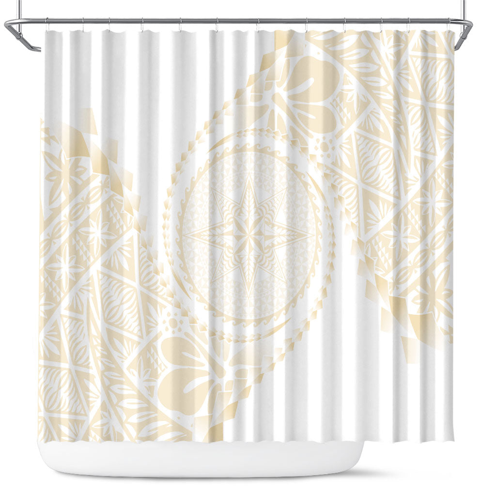 Tonga White Sunday Shower Curtain Lotu Tamaiti Tongan Kupesi Pattern LT05 Beige - Polynesian Pride
