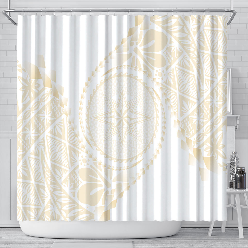 Tonga White Sunday Shower Curtain Lotu Tamaiti Tongan Kupesi Pattern LT05 - Polynesian Pride