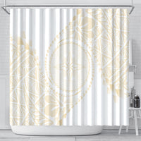Tonga White Sunday Shower Curtain Lotu Tamaiti Tongan Kupesi Pattern LT05 - Polynesian Pride