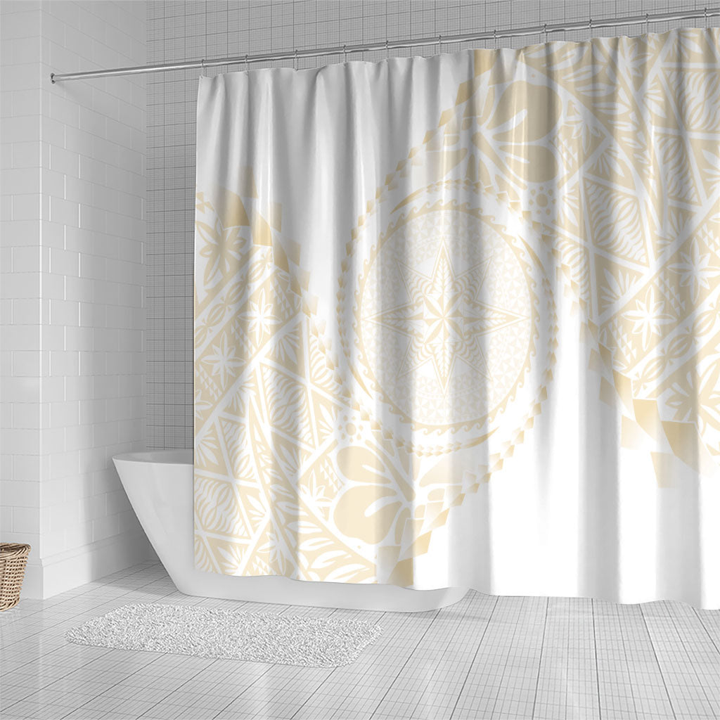 Tonga White Sunday Shower Curtain Lotu Tamaiti Tongan Kupesi Pattern LT05 - Polynesian Pride