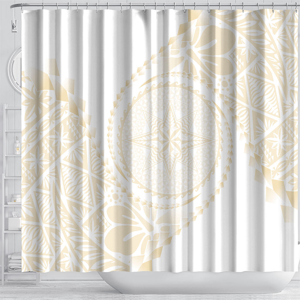 Tonga White Sunday Shower Curtain Lotu Tamaiti Tongan Kupesi Pattern LT05 - Polynesian Pride