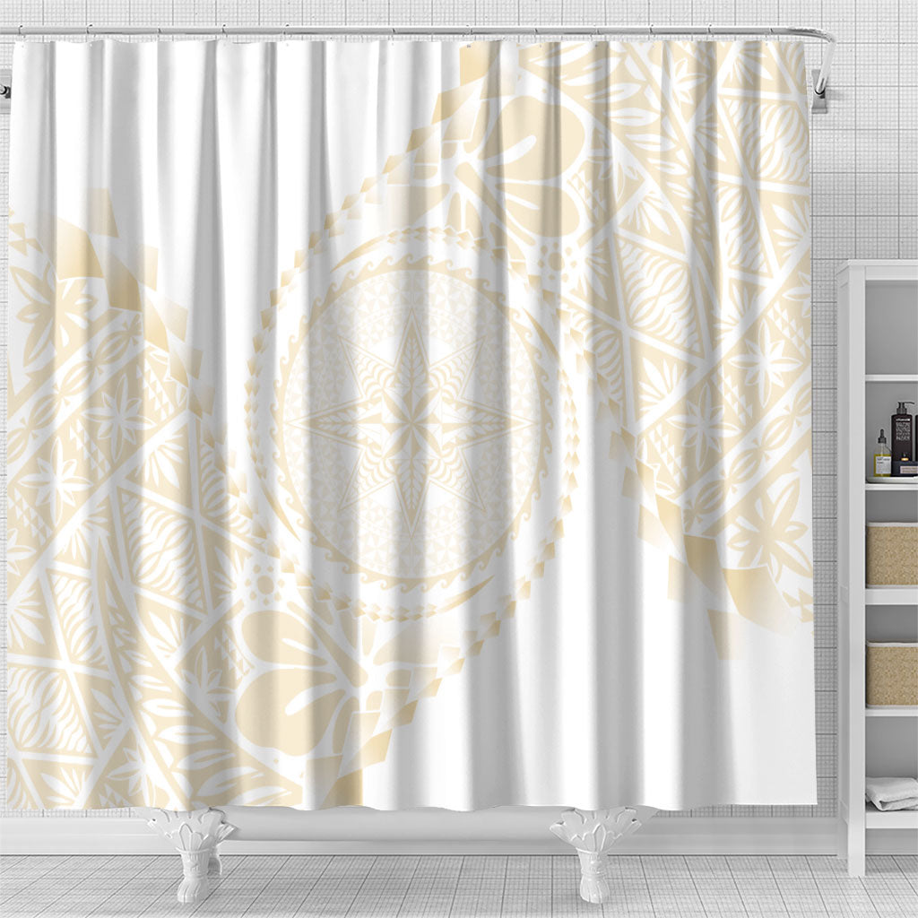 Tonga White Sunday Shower Curtain Lotu Tamaiti Tongan Kupesi Pattern LT05 - Polynesian Pride