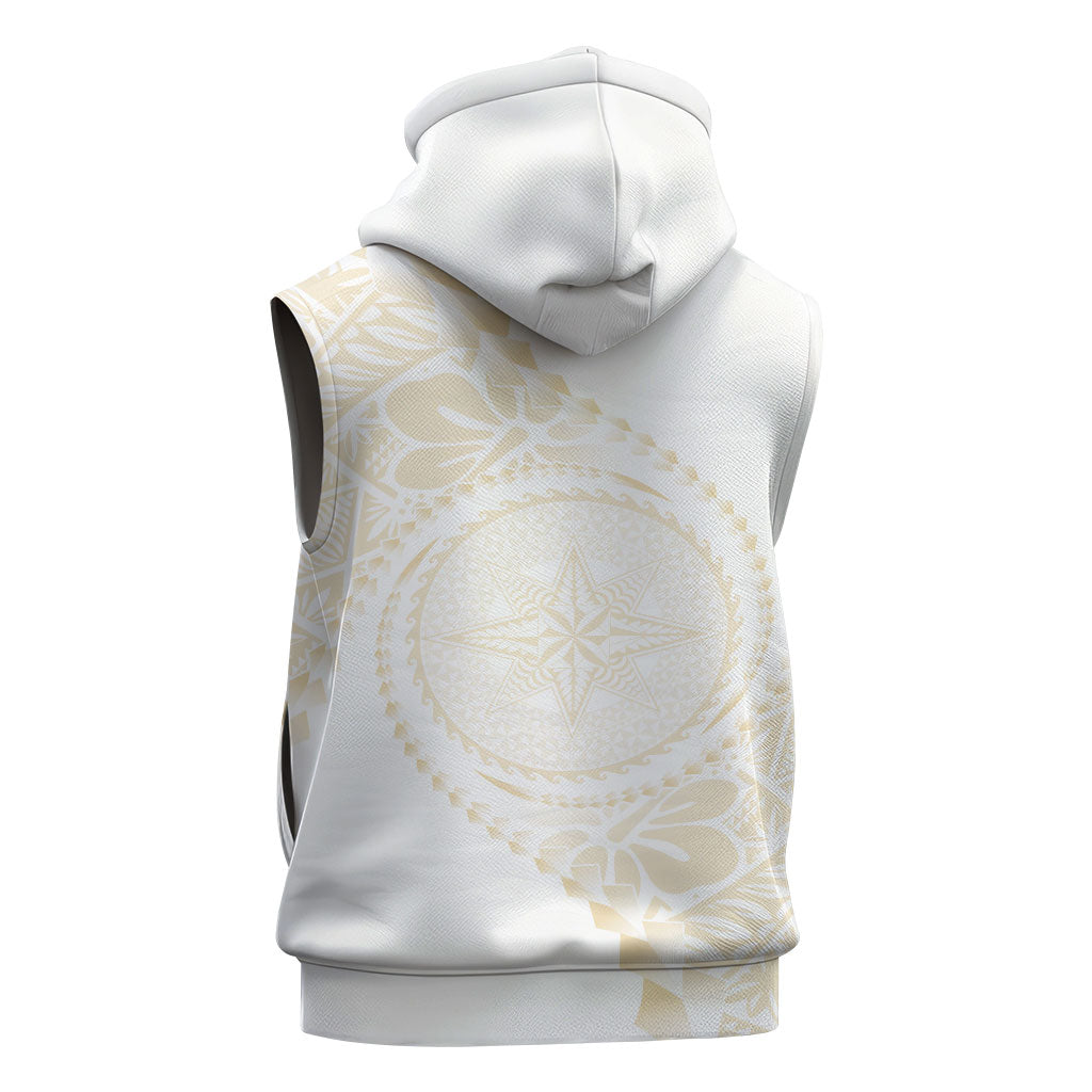 Tonga White Sunday Sleeveless Hoodie Lotu Tamaiti Tongan Kupesi Pattern