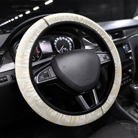 Tonga White Sunday Steering Wheel Cover Lotu Tamaiti Tongan Kupesi Pattern LT05 Universal Fit Beige - Polynesian Pride