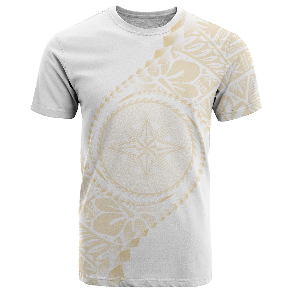 Tonga White Sunday T Shirt Lotu Tamaiti Tongan Kupesi Pattern LT05 Beige - Polynesian Pride