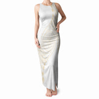 Tonga White Sunday Tank Maxi Dress Lotu Tamaiti Tongan Kupesi Pattern LT05 Women Beige - Polynesian Pride