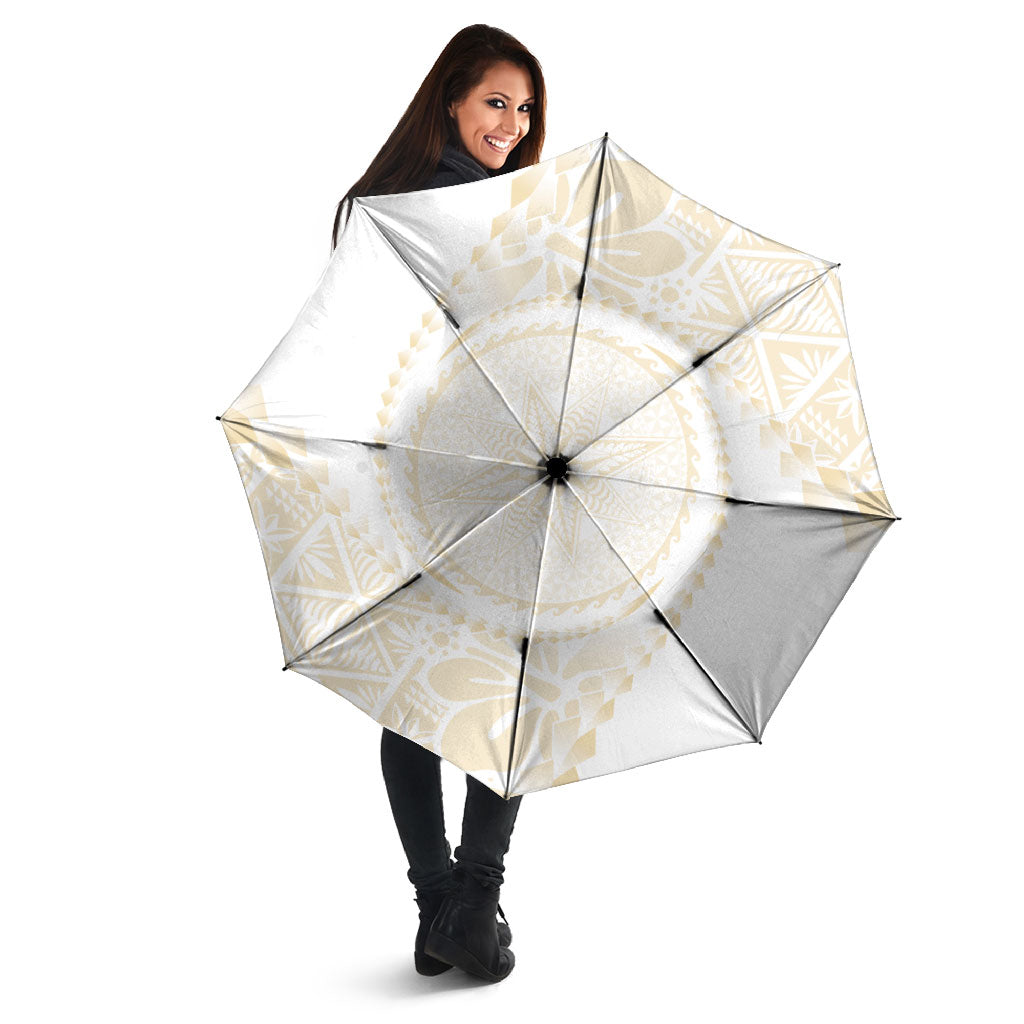 Tonga White Sunday Umbrella Lotu Tamaiti Tongan Kupesi Pattern LT05 - Polynesian Pride