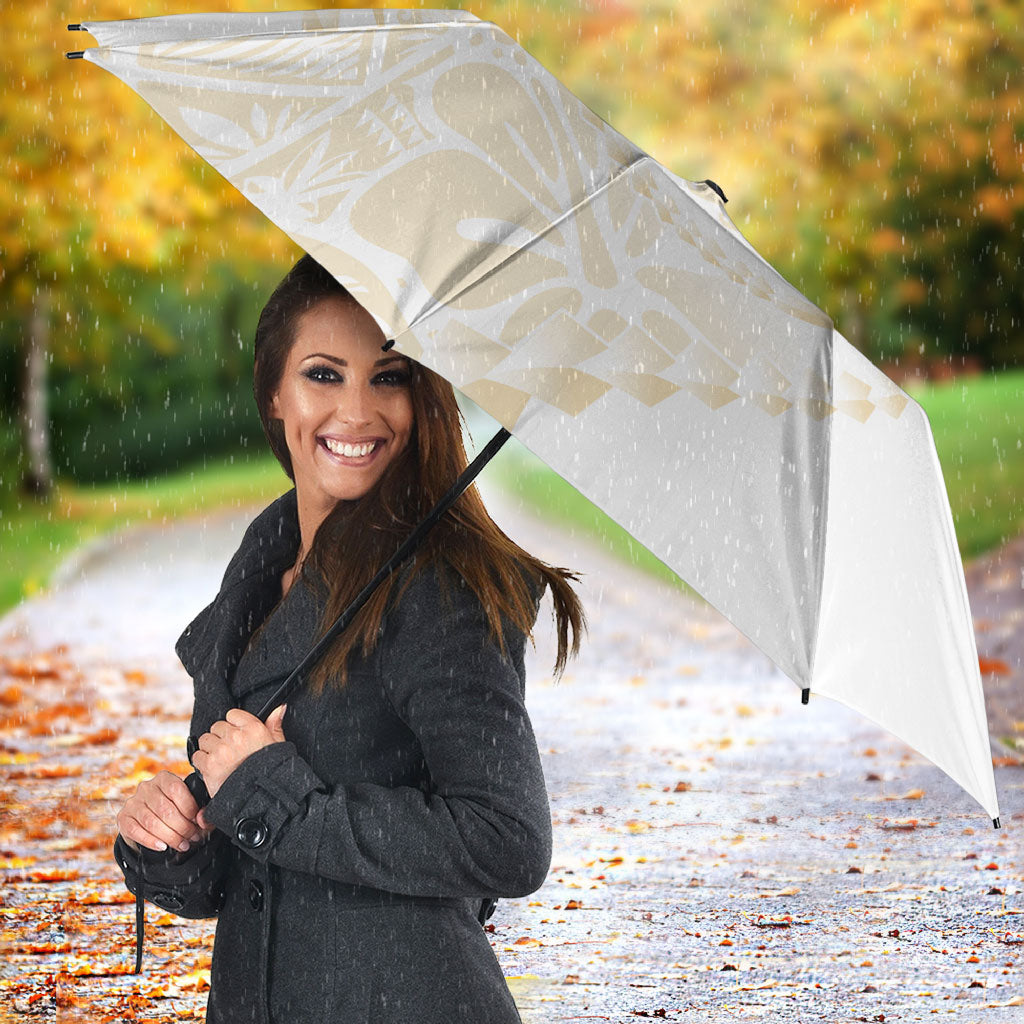 Tonga White Sunday Umbrella Lotu Tamaiti Tongan Kupesi Pattern LT05 - Polynesian Pride