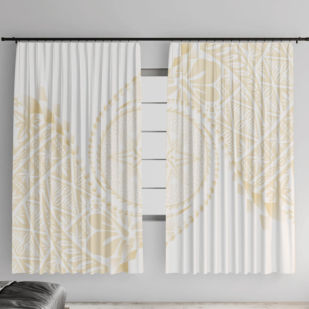 Tonga White Sunday Window Curtain Lotu Tamaiti Tongan Kupesi Pattern LT05 With Hooks Beige - Polynesian Pride