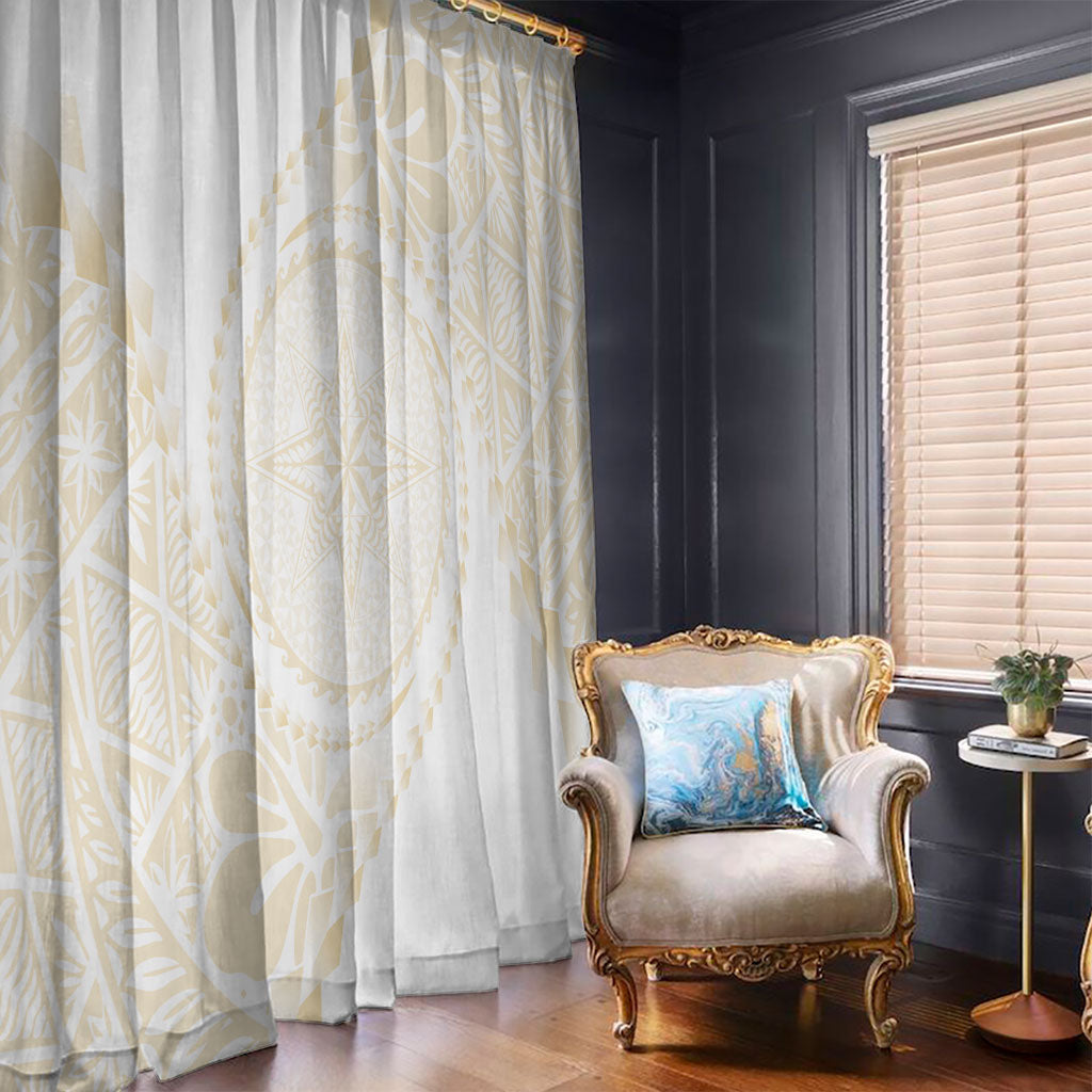 Tonga White Sunday Window Curtain Lotu Tamaiti Tongan Kupesi Pattern LT05 - Polynesian Pride