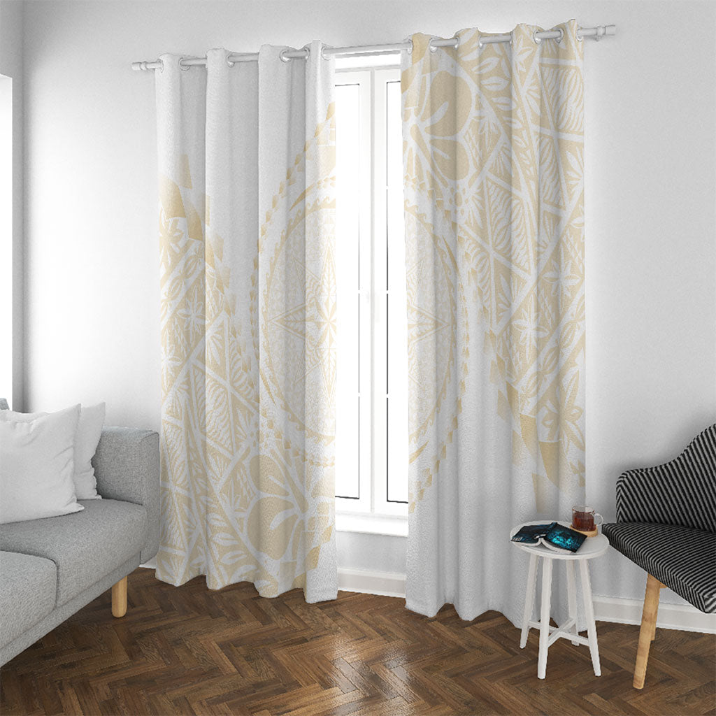 Tonga White Sunday Window Curtain Lotu Tamaiti Tongan Kupesi Pattern LT05 With Grommets Beige - Polynesian Pride