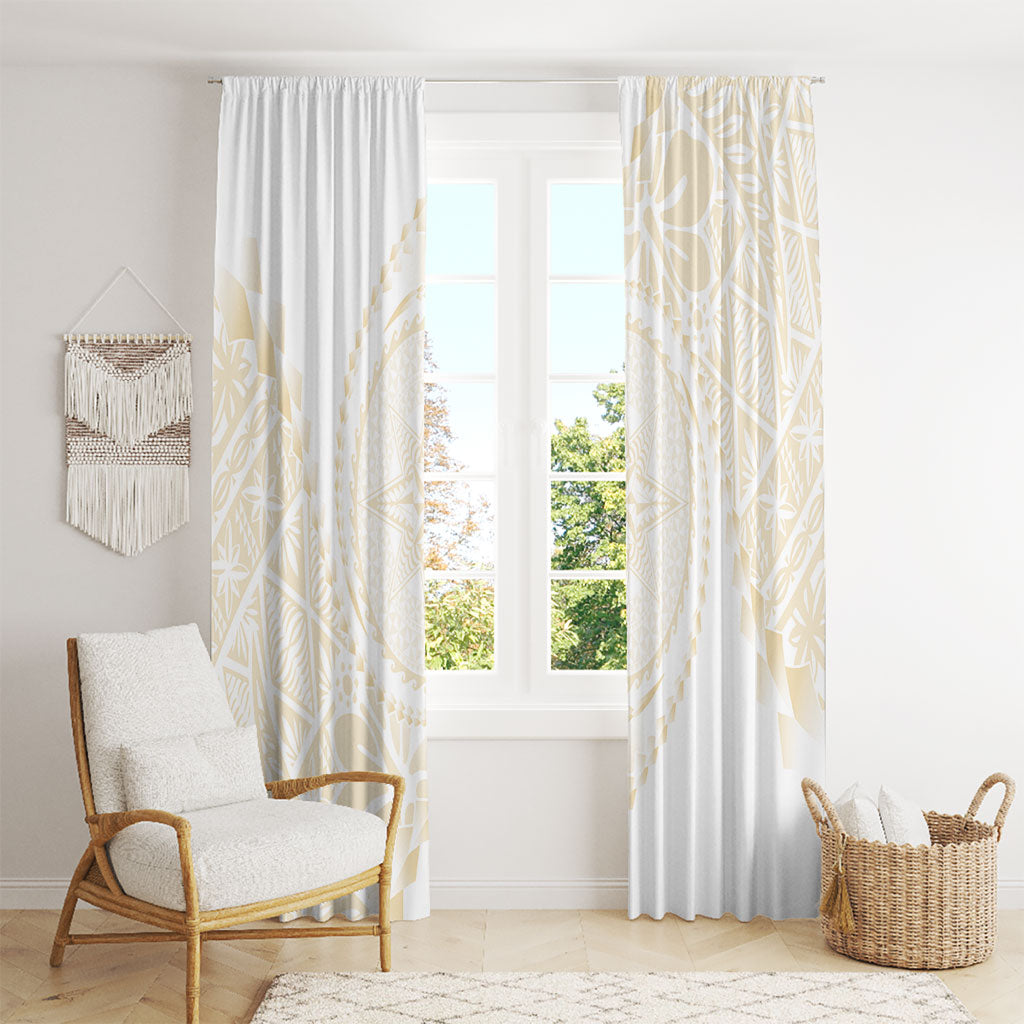 Tonga White Sunday Window Curtain Lotu Tamaiti Tongan Kupesi Pattern LT05 - Polynesian Pride