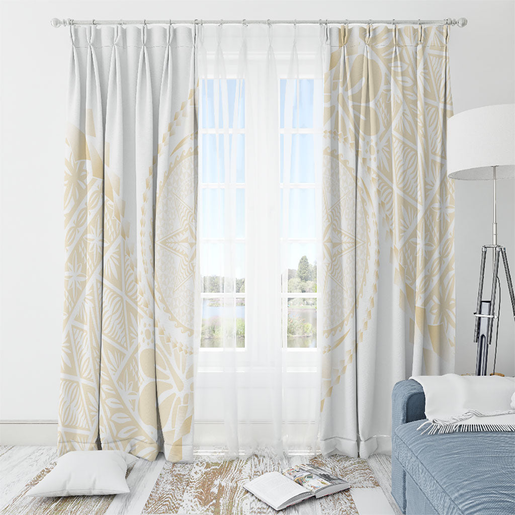 Tonga White Sunday Window Curtain Lotu Tamaiti Tongan Kupesi Pattern LT05 - Polynesian Pride