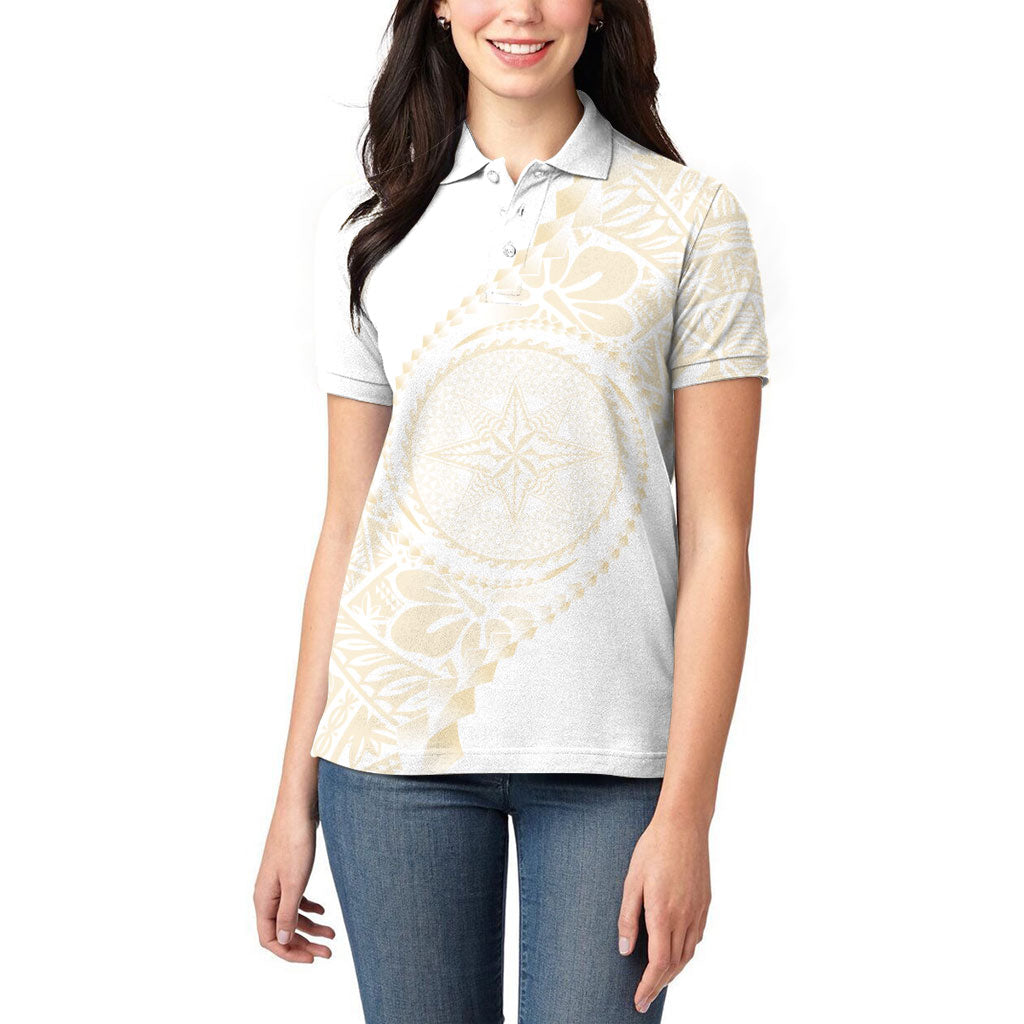 Tonga White Sunday Women Polo Shirt Lotu Tamaiti Tongan Kupesi Pattern LT05 - Polynesian Pride