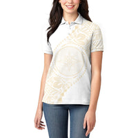 Tonga White Sunday Women Polo Shirt Lotu Tamaiti Tongan Kupesi Pattern LT05 - Polynesian Pride