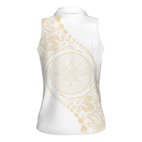 Tonga White Sunday Women Sleeveless Polo Shirt Lotu Tamaiti Tongan Kupesi Pattern LT05 - Polynesian Pride