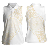 Tonga White Sunday Women Sleeveless Polo Shirt Lotu Tamaiti Tongan Kupesi Pattern LT05 - Polynesian Pride