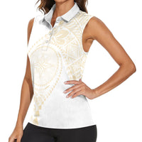 Tonga White Sunday Women Sleeveless Polo Shirt Lotu Tamaiti Tongan Kupesi Pattern LT05 - Polynesian Pride