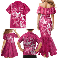 Breast Cancer Awareness Family Matching Mermaid Dress and Hawaiian Shirt Ribbon Polynesian Pattern Pink Version LT05 - Polynesian Pride