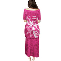 Breast Cancer Awareness Family Matching Puletasi Dress and Hawaiian Shirt Ribbon Polynesian Pattern Pink Version LT05 - Polynesian Pride