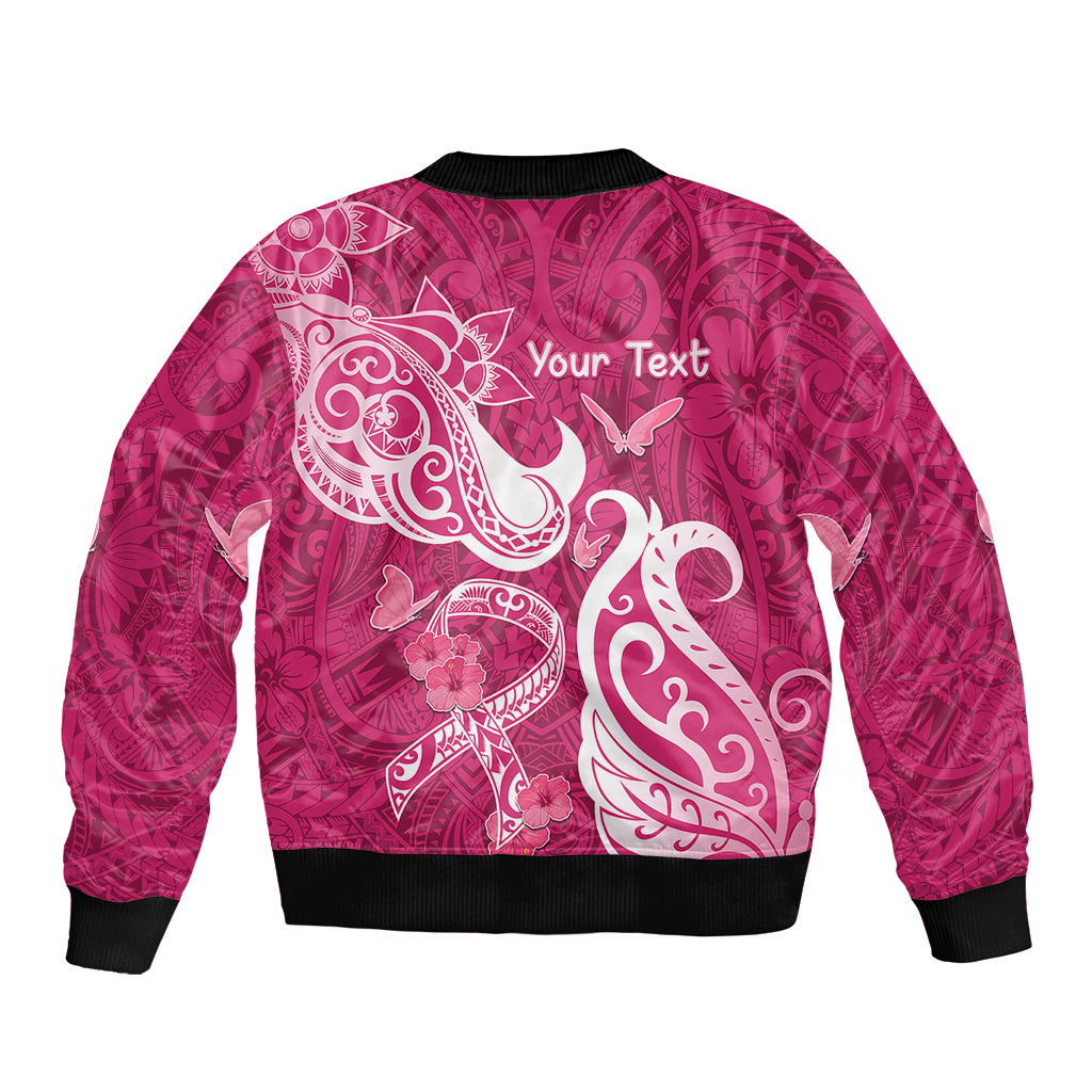 Personalized Breast Cancer Awareness Bomber Jacket Ribbon Polynesian Pattern Pink Version LT05 - Polynesian Pride