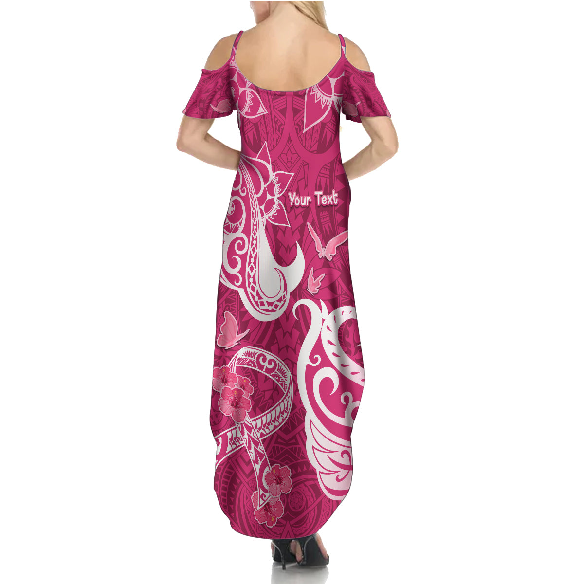 Personalized Breast Cancer Awareness Family Matching Summer Maxi Dress and Hawaiian Shirt Ribbon Polynesian Pattern Pink Version LT05 - Polynesian Pride