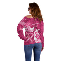 Personalized Breast Cancer Awareness Off Shoulder Sweater Ribbon Polynesian Pattern Pink Version LT05 - Polynesian Pride