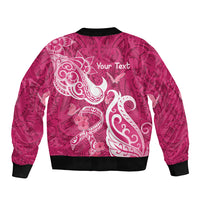 Personalized Breast Cancer Awareness Sleeve Zip Bomber Jacket Ribbon Polynesian Pattern Pink Version LT05 - Polynesian Pride