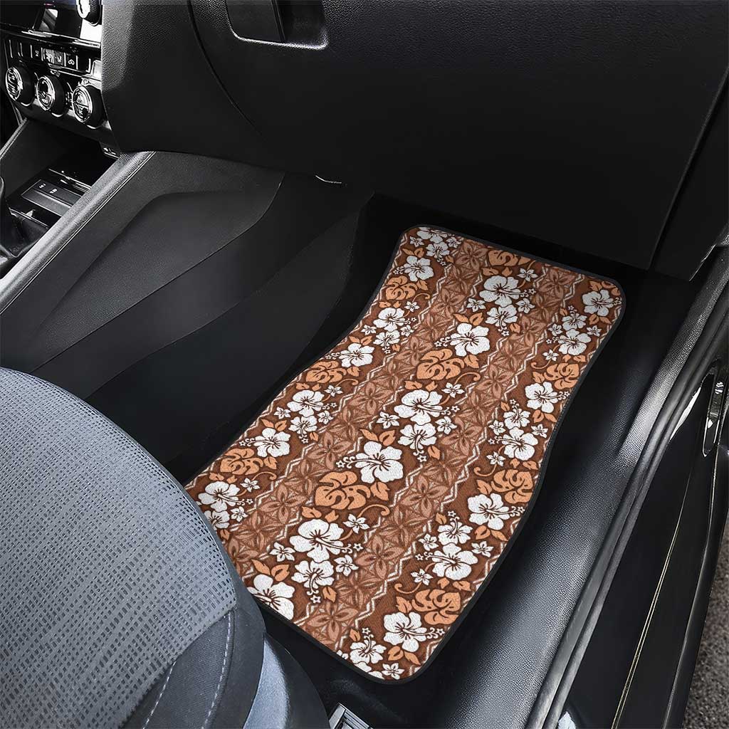 Hawaii Vintage Brown Hibiscus Tapa Pattern Car Mats
