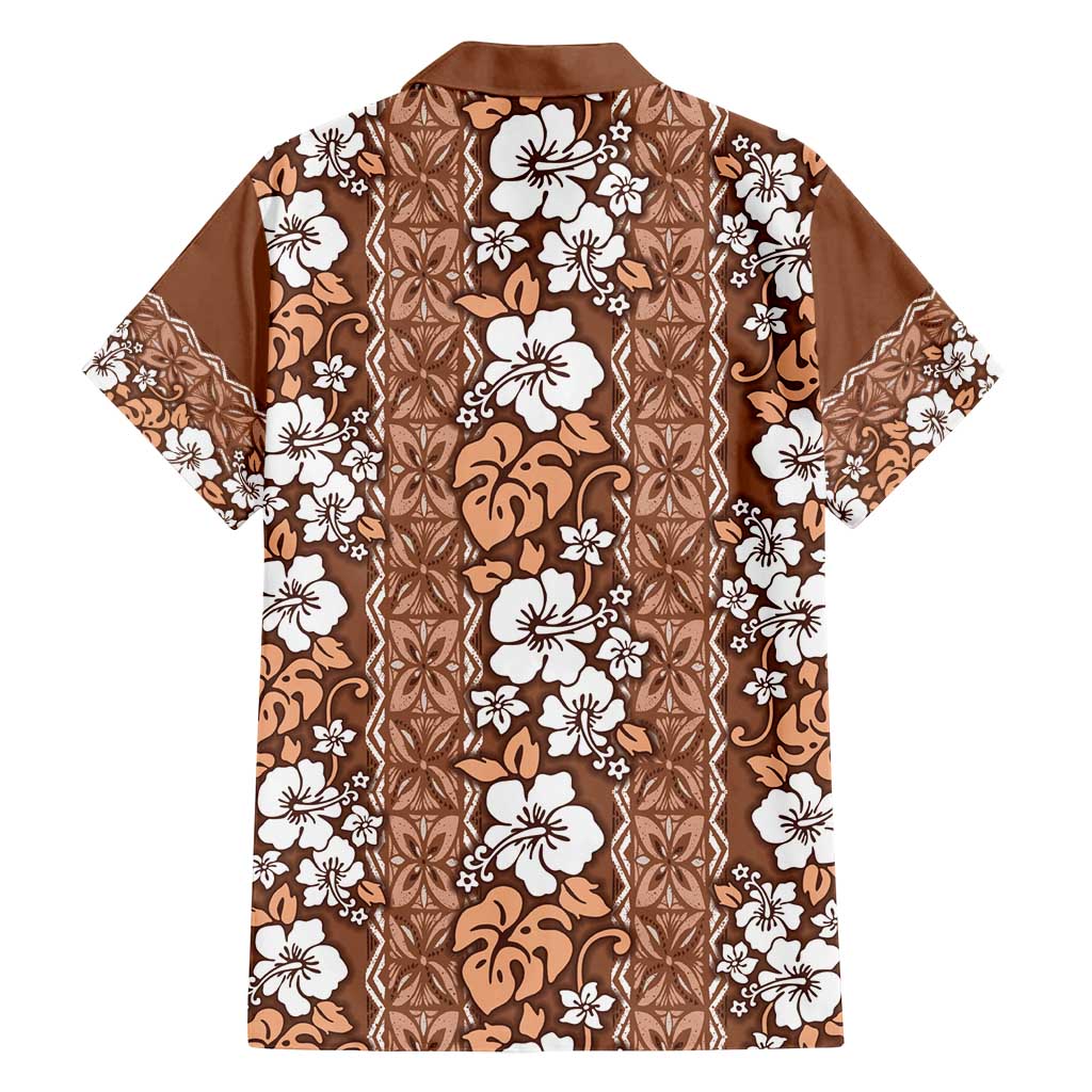 Hawaii Vintage Brown Hibiscus Tapa Pattern Family Matching Off Shoulder Maxi Dress and Hawaiian Shirt