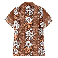 Hawaii Vintage Brown Hibiscus Tapa Pattern Family Matching Summer Maxi Dress and Hawaiian Shirt