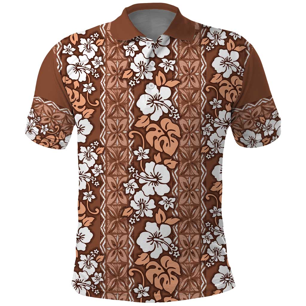 Hawaii Vintage Brown Hibiscus Tapa Pattern Polo Shirt LT05 Brown - Polynesian Pride