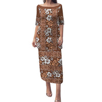 Hawaii Vintage Brown Hibiscus Tapa Pattern Puletasi