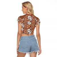 Hawaii Vintage Brown Hibiscus Tapa Pattern Raglan Cropped T Shirt LT05 - Polynesian Pride