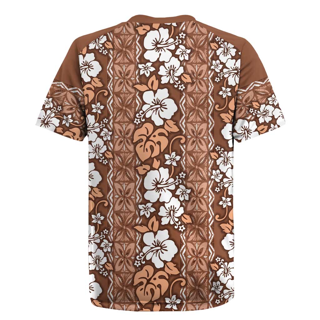 Hawaii Vintage Brown Hibiscus Tapa Pattern Rugby Jersey