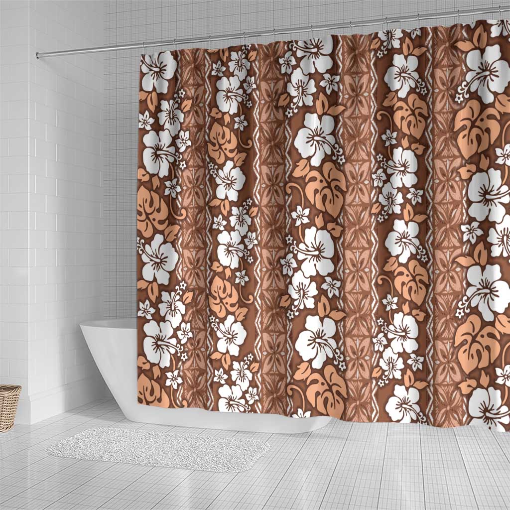 Hawaii Vintage Brown Hibiscus Tapa Pattern Shower Curtain