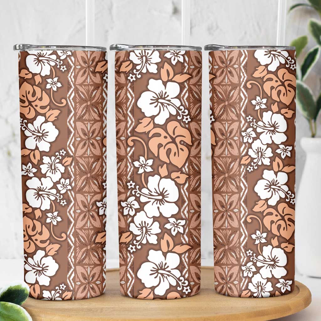 Hawaii Vintage Brown Hibiscus Tapa Pattern Skinny Tumbler