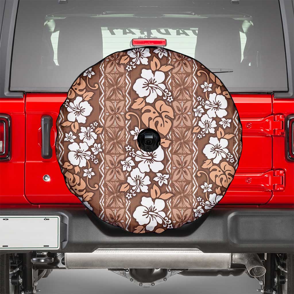Hawaii Vintage Brown Hibiscus Tapa Pattern Spare Tire Cover