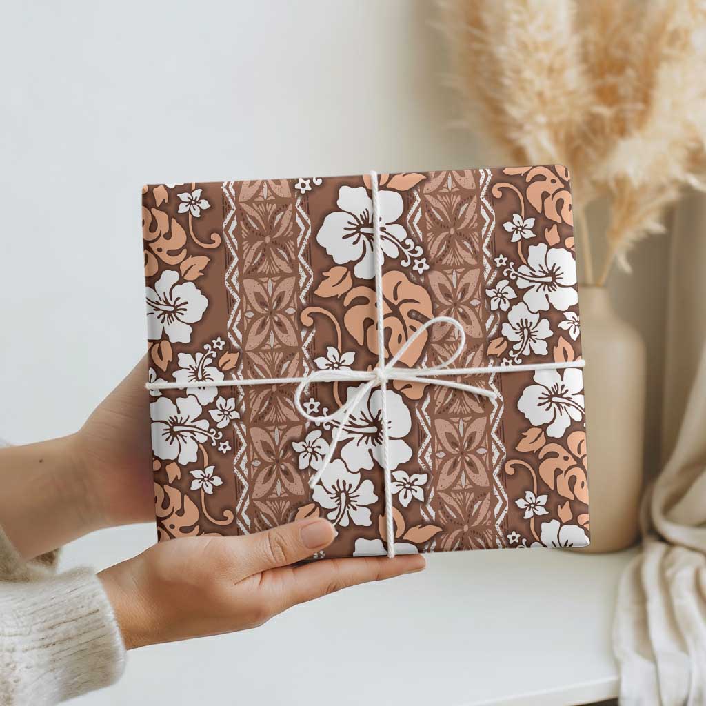 Hawaii Vintage Brown Hibiscus Tapa Pattern Wrapping Paper - Polynesian Pride