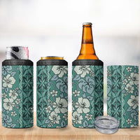 Hawaii Vintage Green Hibiscus Tapa Pattern 4 in 1 Can Cooler Tumbler