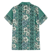 Hawaii Vintage Green Hibiscus Tapa Pattern Family Matching Long Sleeve Bodycon Dress and Hawaiian Shirt