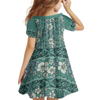 Hawaii Vintage Green Hibiscus Tapa Pattern Family Matching Mermaid Dress and Hawaiian Shirt