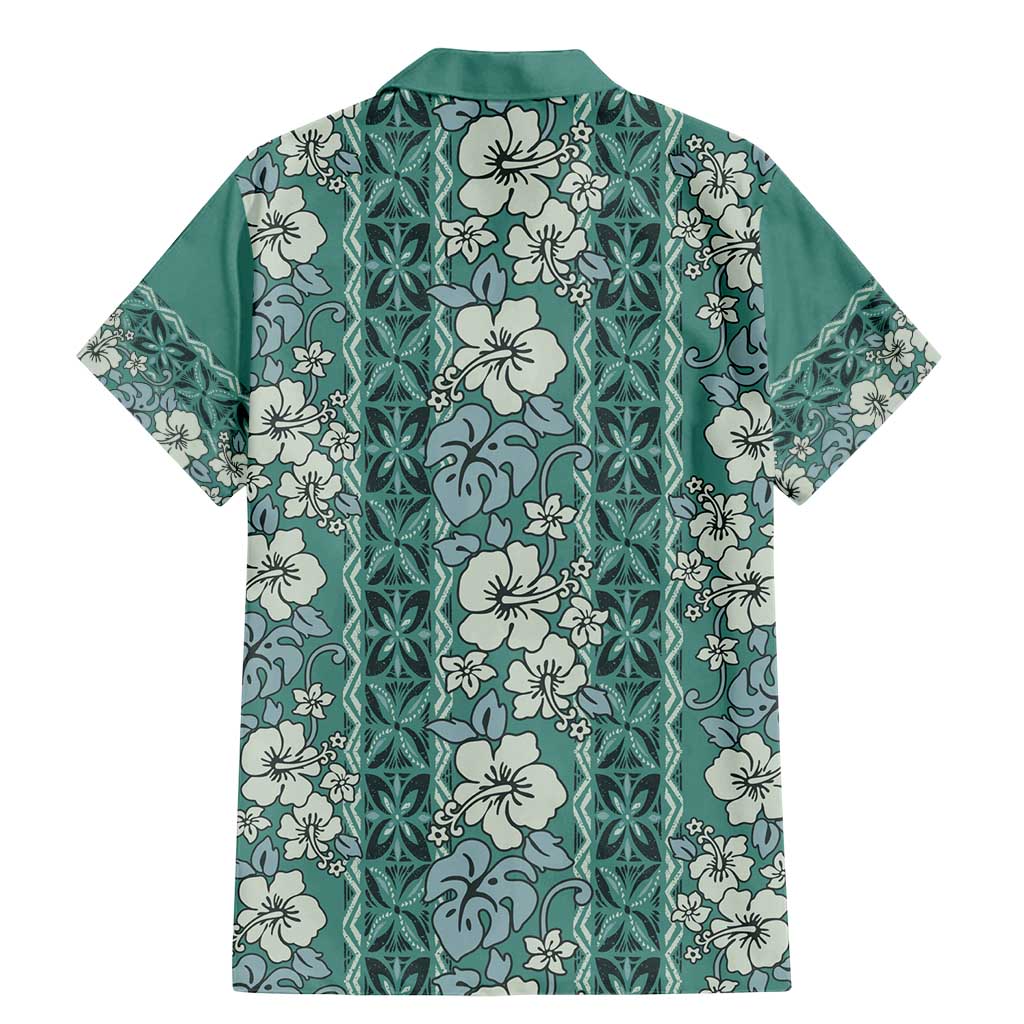 Hawaii Vintage Green Hibiscus Tapa Pattern Family Matching Mermaid Dress and Hawaiian Shirt