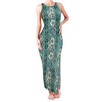 Hawaii Vintage Green Hibiscus Tapa Pattern Family Matching Tank Maxi Dress and Hawaiian Shirt