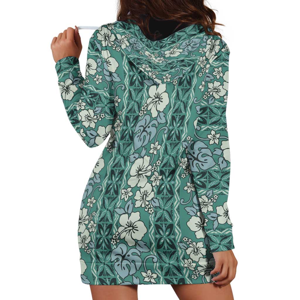 Hawaii Vintage Green Hibiscus Tapa Pattern Hoodie Dress
