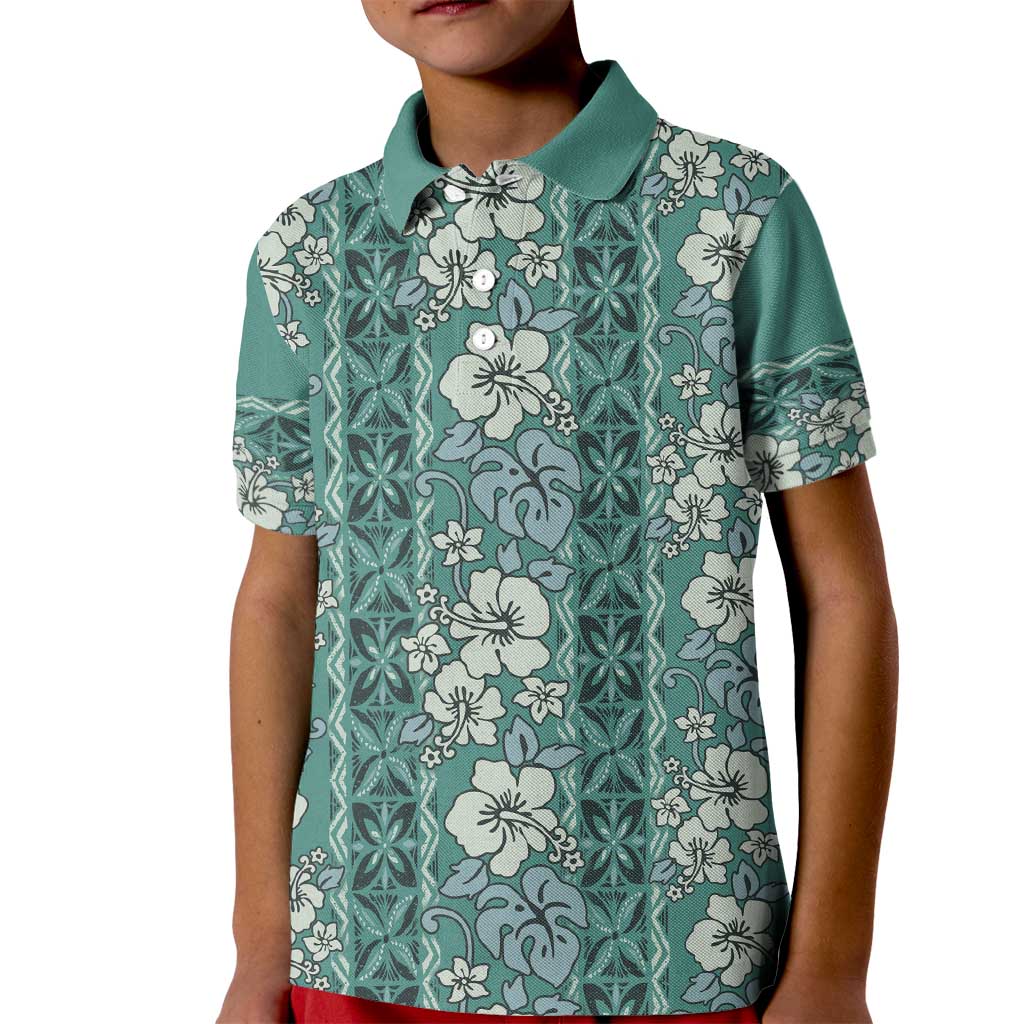 Hawaii Vintage Green Hibiscus Tapa Pattern Kid Polo Shirt LT05 Kid Green - Polynesian Pride