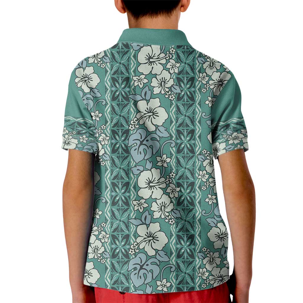 Hawaii Vintage Green Hibiscus Tapa Pattern Kid Polo Shirt LT05 - Polynesian Pride